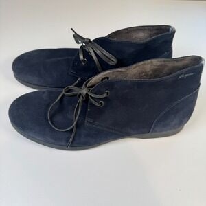 Salvatore Ferragamo World Metro Navy Blue Suede Chukka Boots Men Size US 9 34052